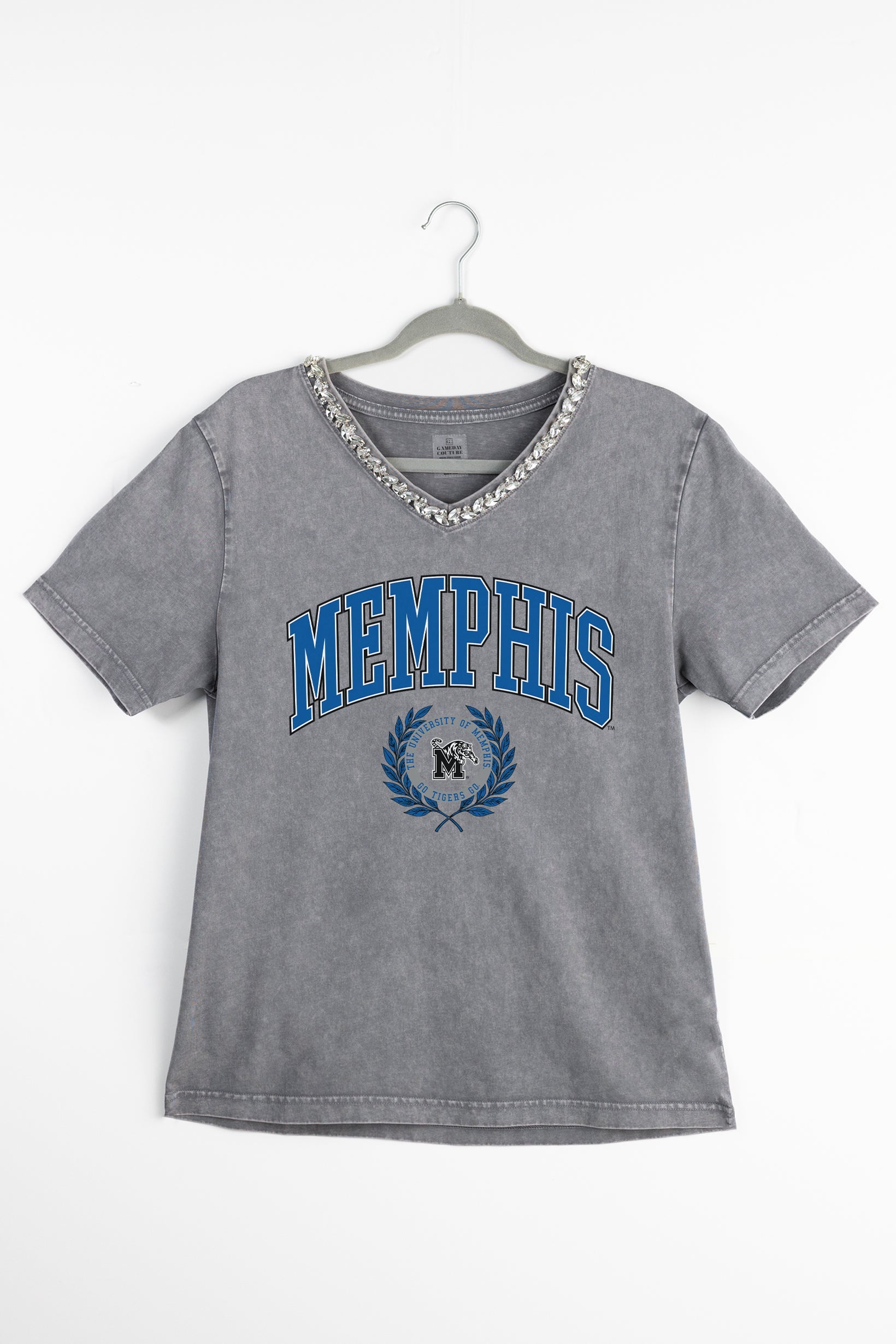 MEMPHIS TIGERS ICONIC EDGE RHINESTONE TRIM V-NECK TEE