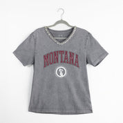 MONTANA GRIZZLIES ICONIC EDGE RHINESTONE TRIM V-NECK TEE
