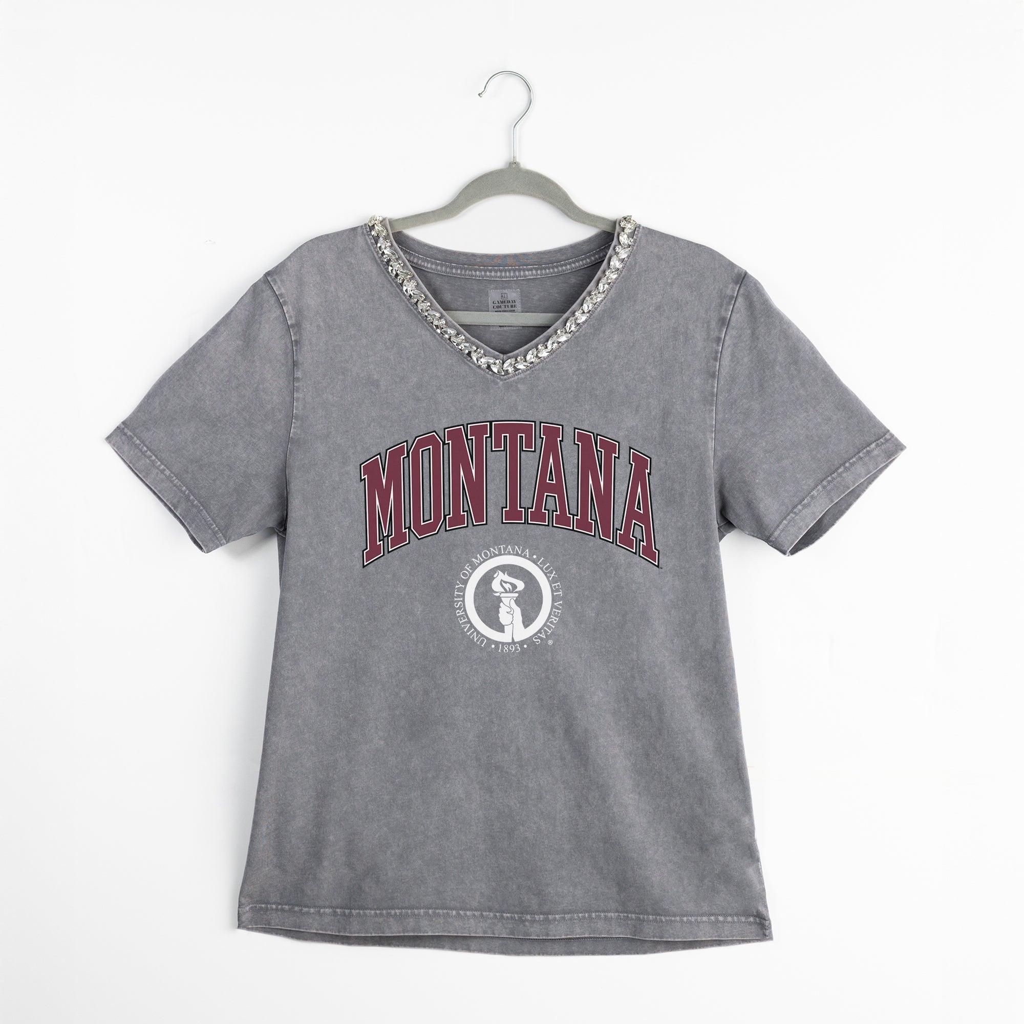 MONTANA GRIZZLIES ICONIC EDGE RHINESTONE TRIM V-NECK TEE