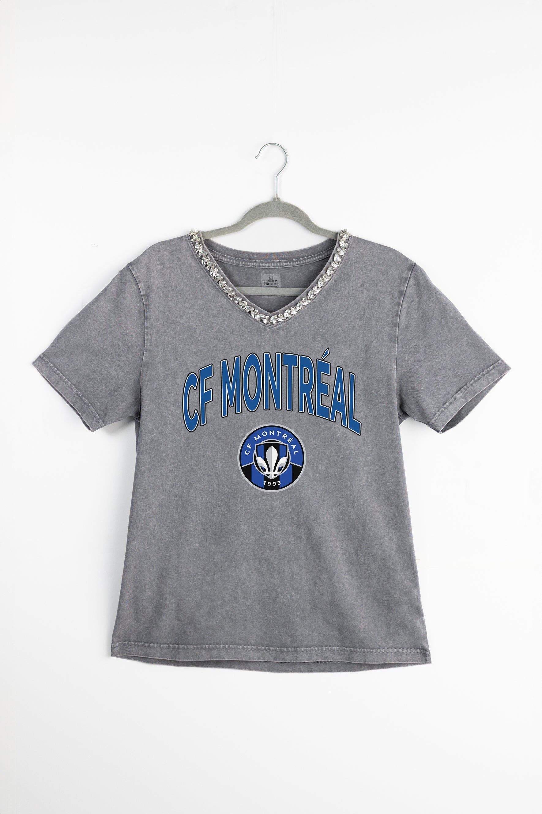 CF MONTREAL ICONIC EDGE RHINESTONE TRIM V-NECK TEE