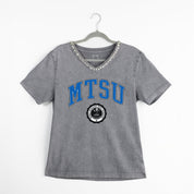 MIDDLE TENNESSEE STATE BLUE RAIDERS ICONIC EDGE RHINESTONE TRIM V-NECK TEE