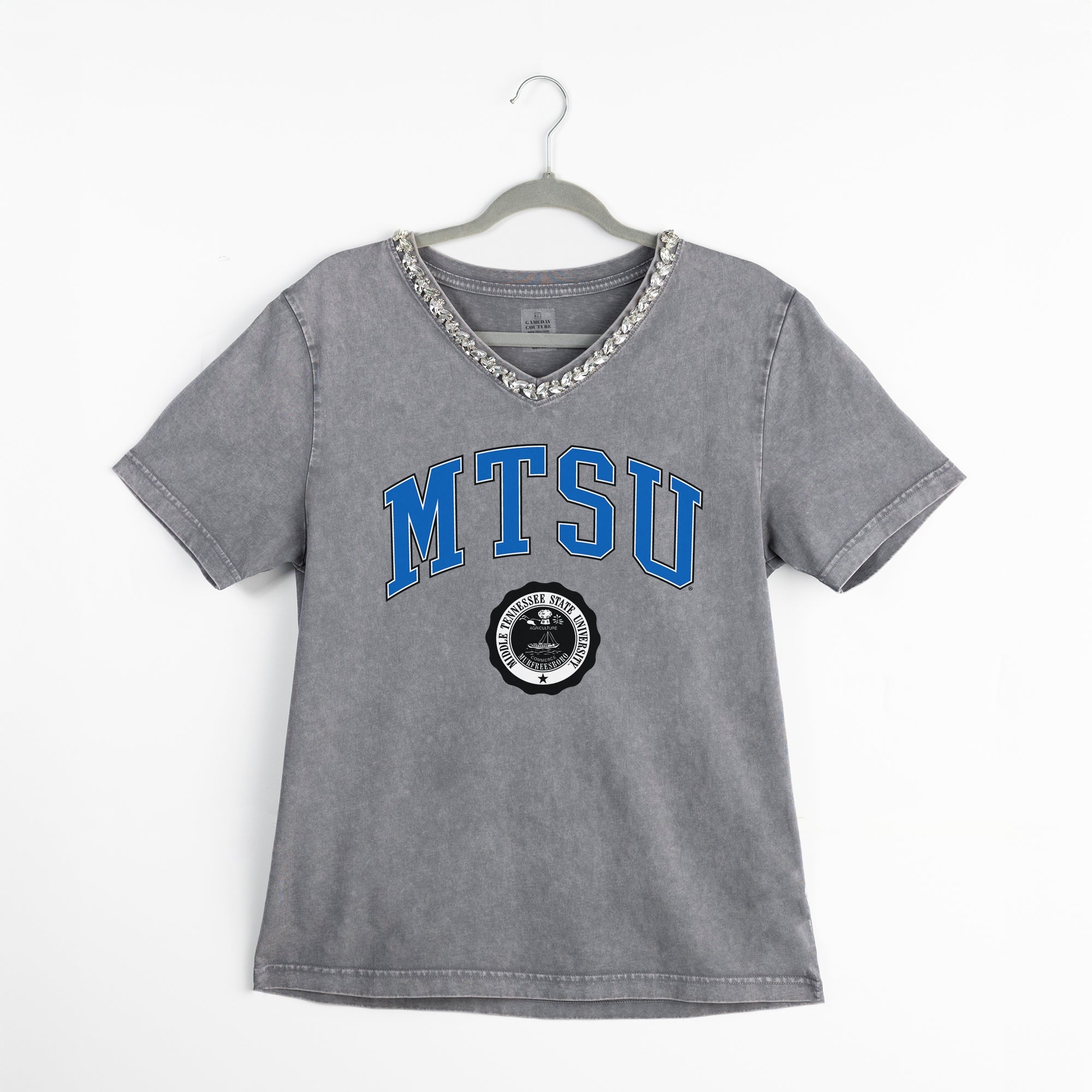 MIDDLE TENNESSEE STATE BLUE RAIDERS ICONIC EDGE RHINESTONE TRIM V-NECK TEE