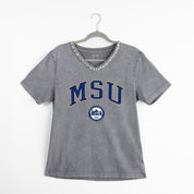 MONTANA STATE BOBCATS ICONIC EDGE RHINESTONE TRIM V-NECK TEE