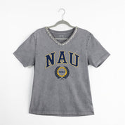 NORTHERN ARIZONA LUMBERJACKS ICONIC EDGE RHINESTONE TRIM V-NECK TEE