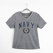 US NAVY MIDSHIPMEN ICONIC EDGE RHINESTONE TRIM V-NECK TEE