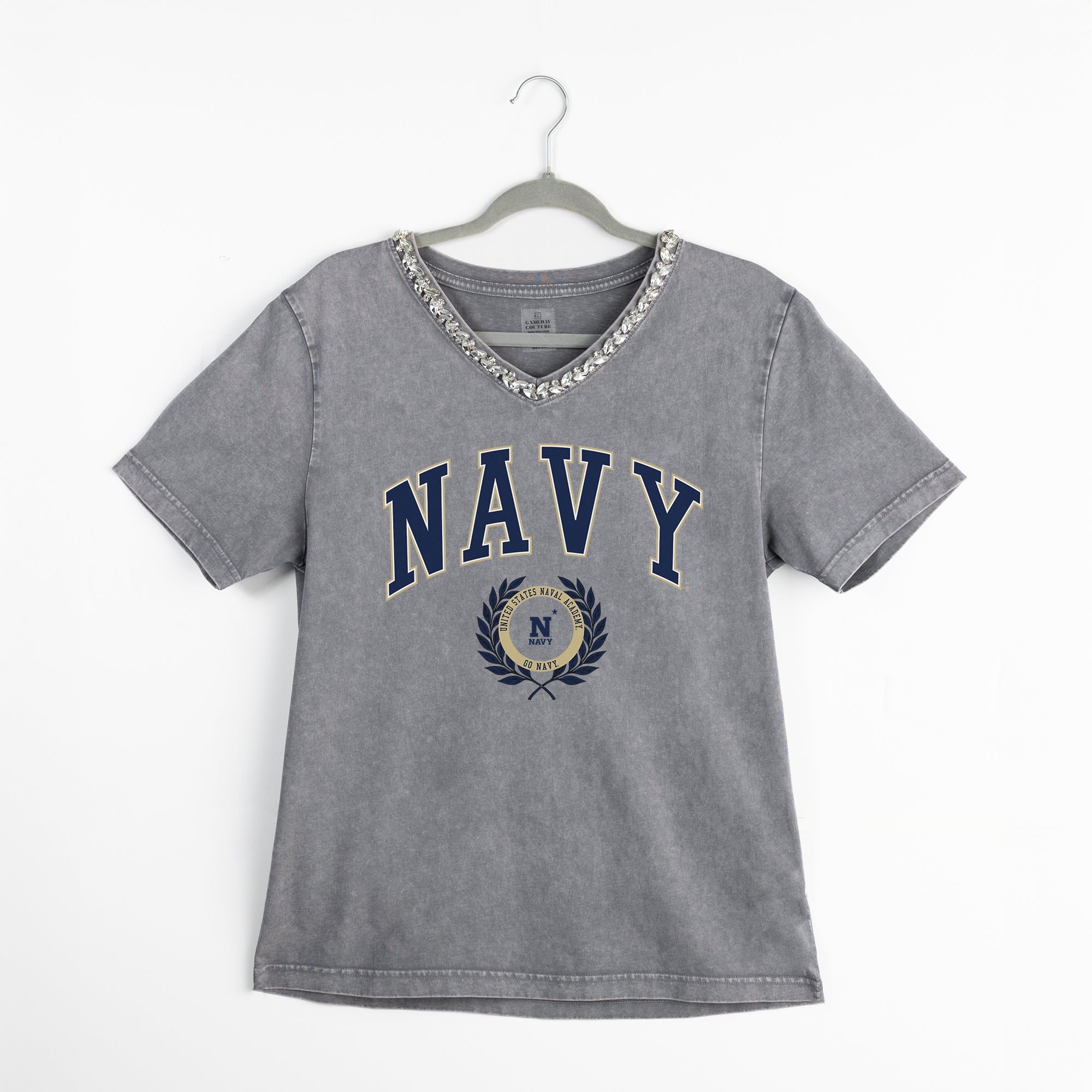 US NAVY MIDSHIPMEN ICONIC EDGE RHINESTONE TRIM V-NECK TEE