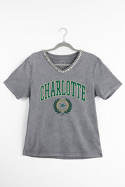 CHARLOTTE 49ERS ICONIC EDGE RHINESTONE TRIM V-NECK TEE