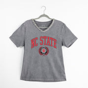 NORTH CAROLINA STATE WOLFPACK ICONIC EDGE RHINESTONE TRIM V-NECK TEE