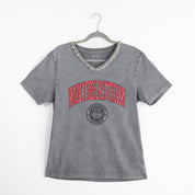 NORTHEASTERN HUSKIES ICONIC EDGE RHINESTONE TRIM V-NECK TEE