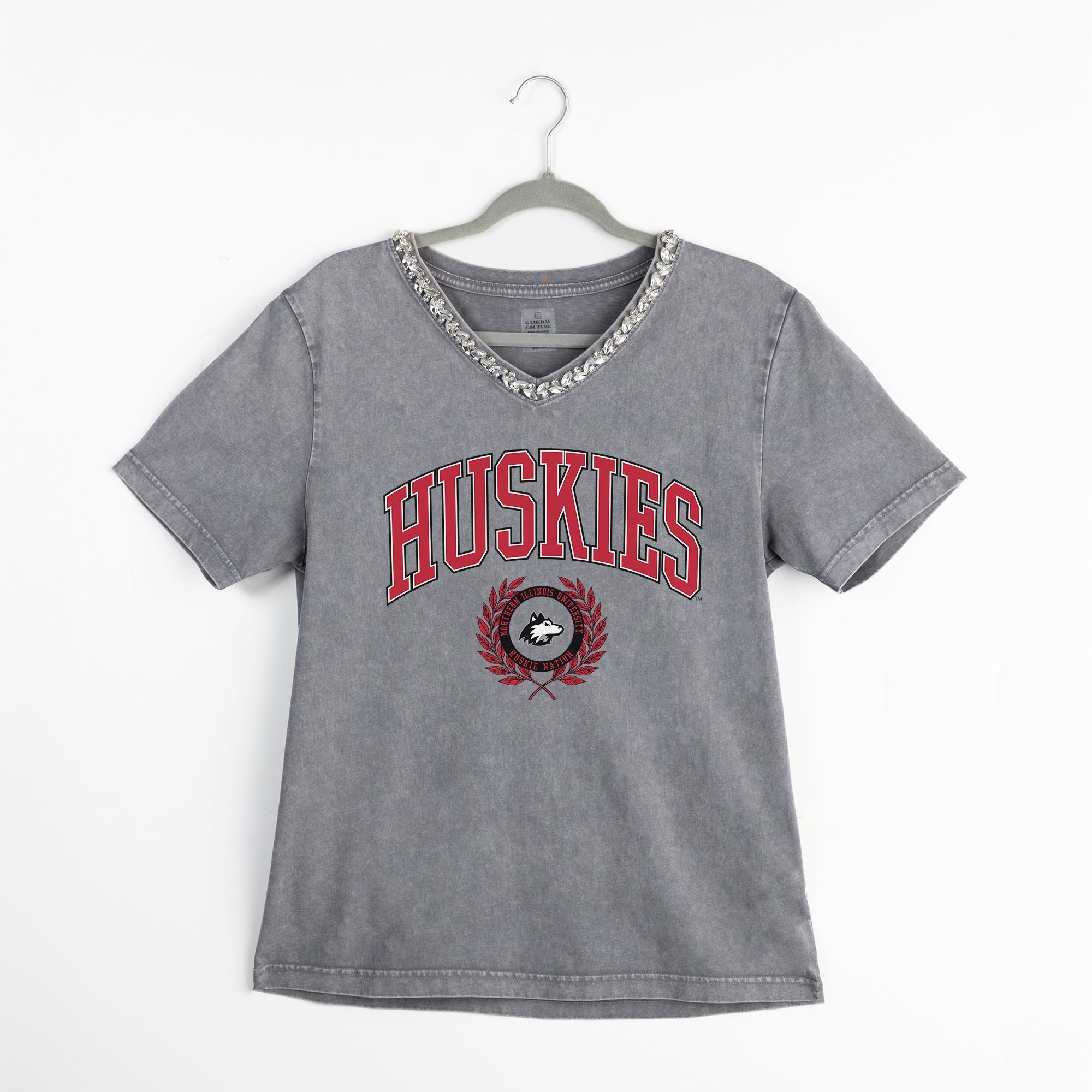 NORTHERN ILLINOIS HUSKIES ICONIC EDGE RHINESTONE TRIM V-NECK TEE