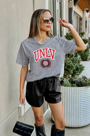 UNLV REBELS ICONIC EDGE RHINESTONE TRIM V-NECK TEE