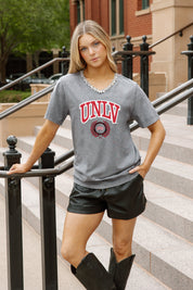 UNLV REBELS ICONIC EDGE RHINESTONE TRIM V-NECK TEE
