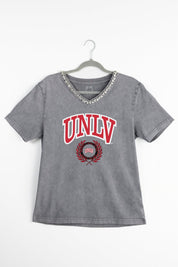 UNLV REBELS ICONIC EDGE RHINESTONE TRIM V-NECK TEE