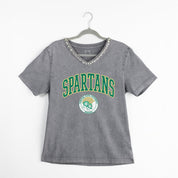 NORFOLK STATE SPARTANS ICONIC EDGE RHINESTONE TRIM V-NECK TEE