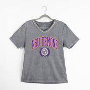 NORTHWESTERN STATE DEMONS ICONIC EDGE RHINESTONE TRIM V-NECK TEE