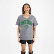 NORTH TEXAS MEAN GREEN ICONIC EDGE RHINESTONE TRIM V-NECK TEE