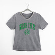 NORTH TEXAS MEAN GREEN ICONIC EDGE RHINESTONE TRIM V-NECK TEE