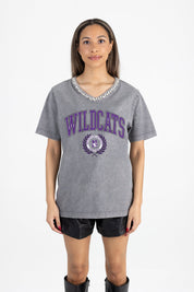 NORTHWESTERN WILDCATS ICONIC EDGE RHINESTONE TRIM V-NECK TEE