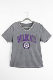 NORTHWESTERN WILDCATS ICONIC EDGE RHINESTONE TRIM V-NECK TEE
