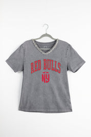 NEW YORK RED BULLS ICONIC EDGE RHINESTONE TRIM V-NECK TEE