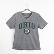 OHIO BOBCATS ICONIC EDGE RHINESTONE TRIM V-NECK TEE