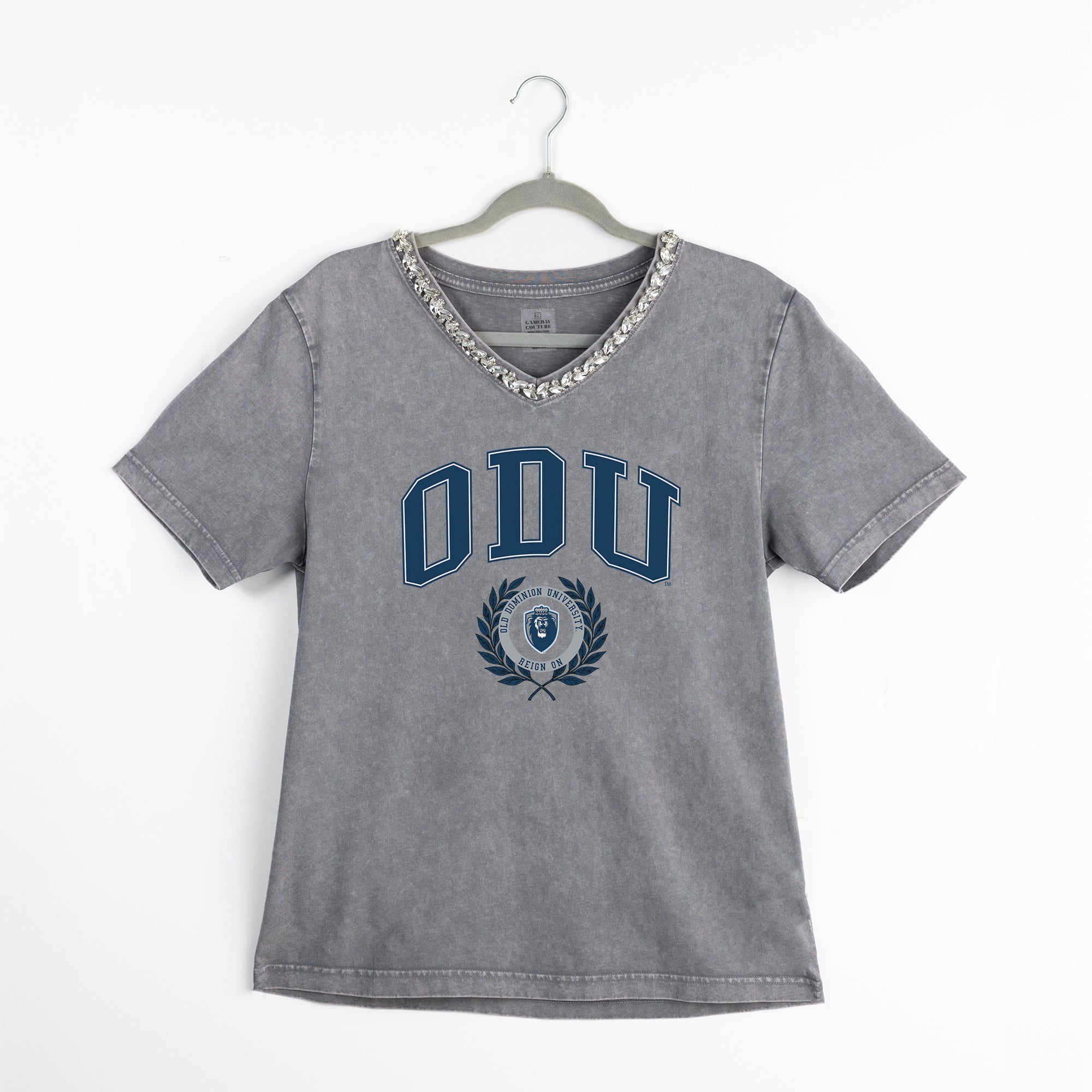 OLD DOMINION MONARCHS ICONIC EDGE RHINESTONE TRIM V-NECK TEE