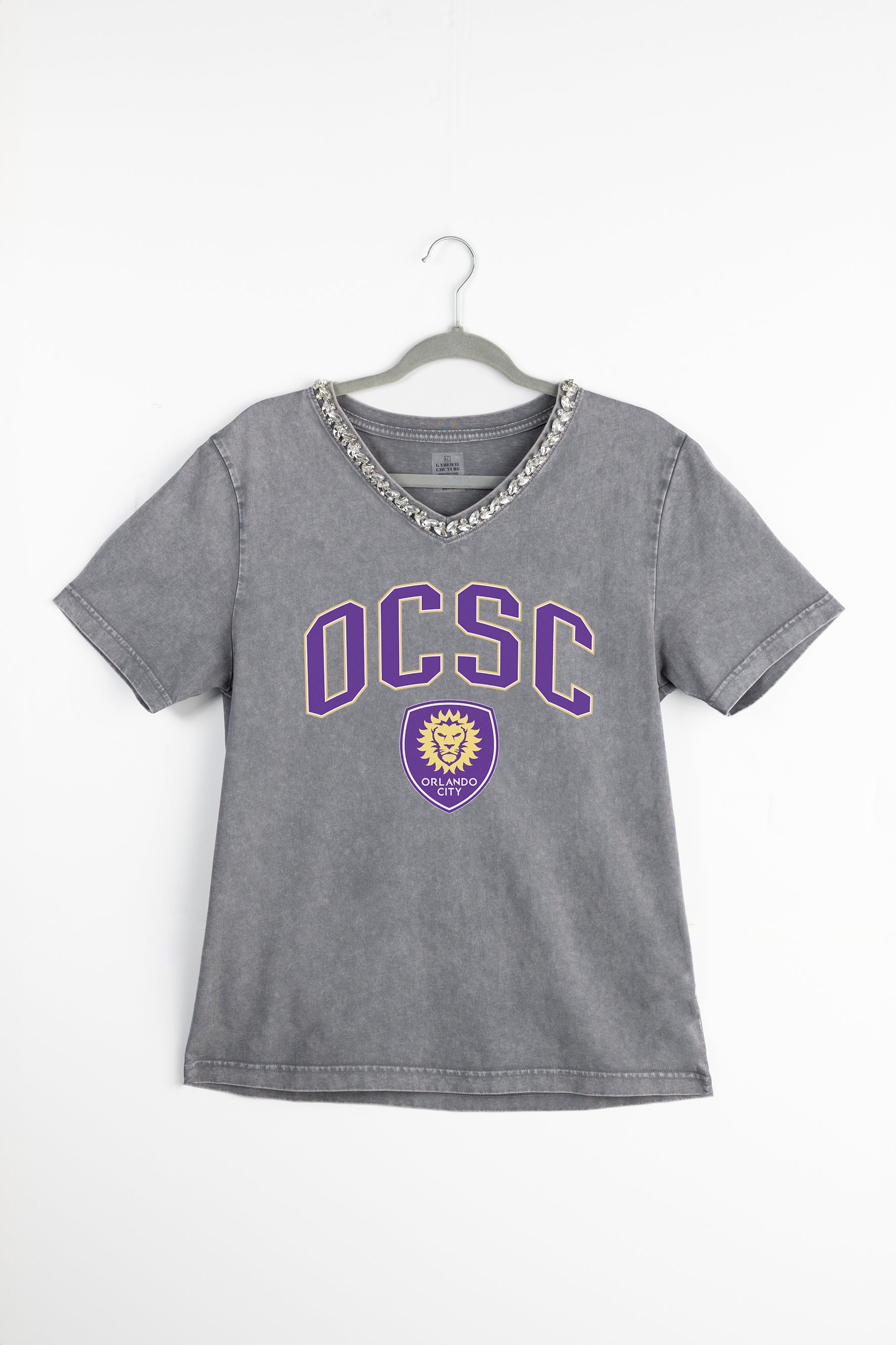ORLANDO CITY SC ICONIC EDGE RHINESTONE TRIM V-NECK TEE
