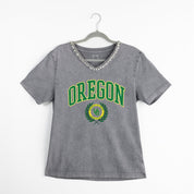 OREGON DUCKS ICONIC EDGE RHINESTONE TRIM V-NECK TEE
