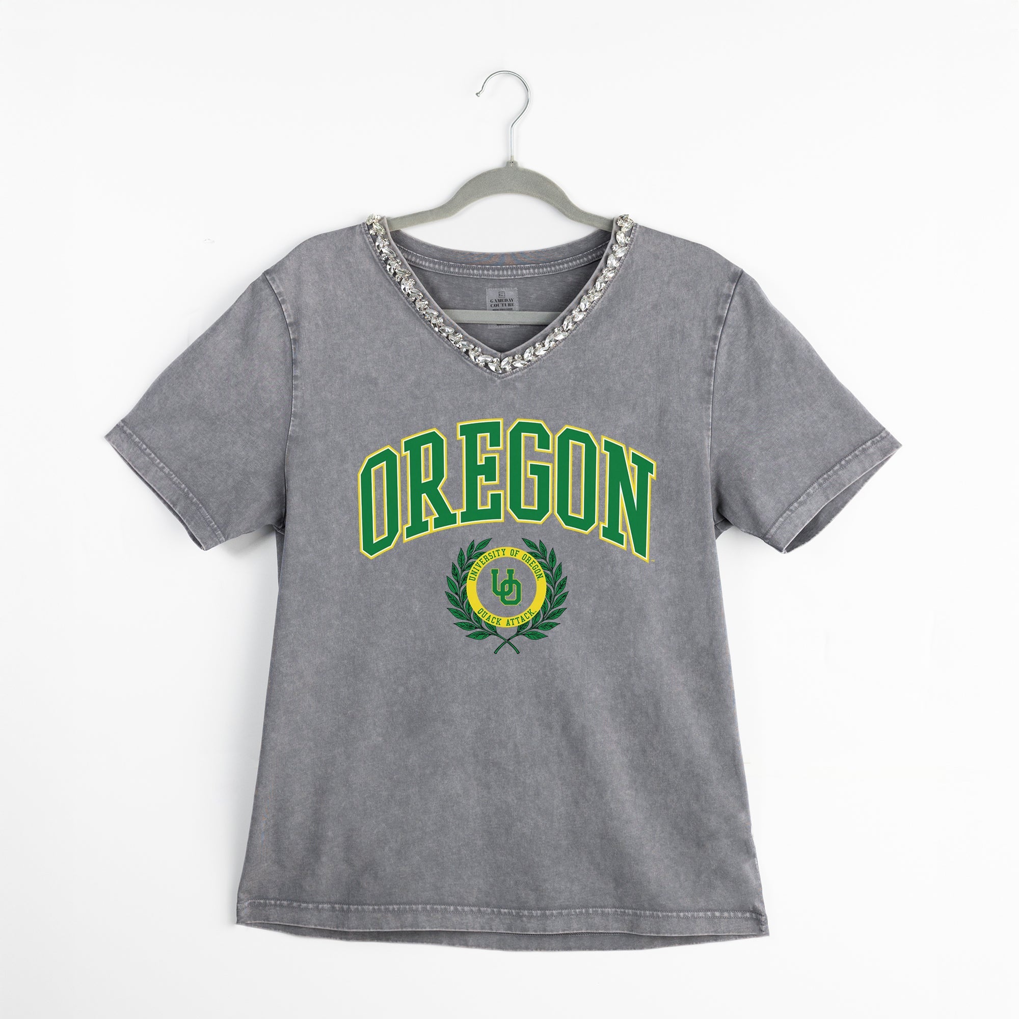 OREGON DUCKS ICONIC EDGE RHINESTONE TRIM V-NECK TEE