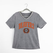 OREGON STATE BEAVERS ICONIC EDGE RHINESTONE TRIM V-NECK TEE