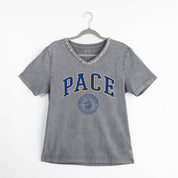 PACE SETTERS ICONIC EDGE RHINESTONE TRIM V-NECK TEE