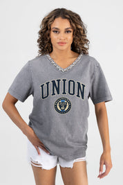 PHILADELPHIA UNION ICONIC EDGE RHINESTONE TRIM V-NECK TEE