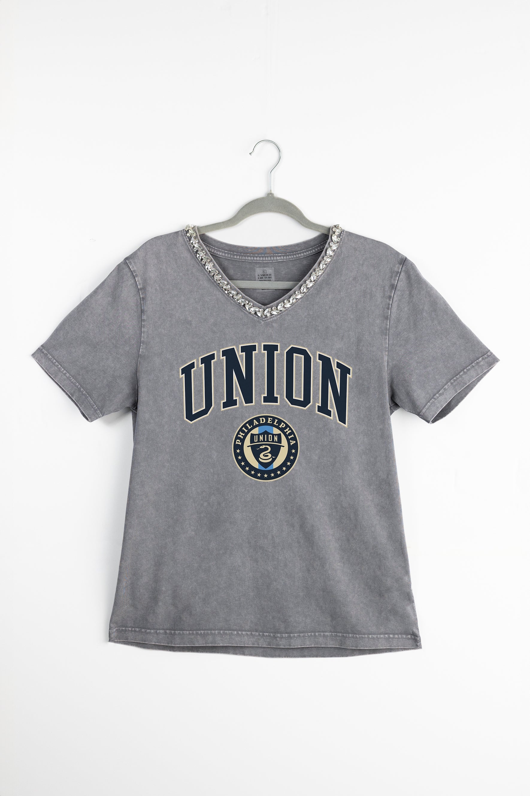 PHILADELPHIA UNION ICONIC EDGE RHINESTONE TRIM V-NECK TEE