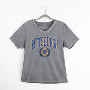 PITTSBURGH PANTHERS ICONIC EDGE RHINESTONE TRIM V-NECK TEE