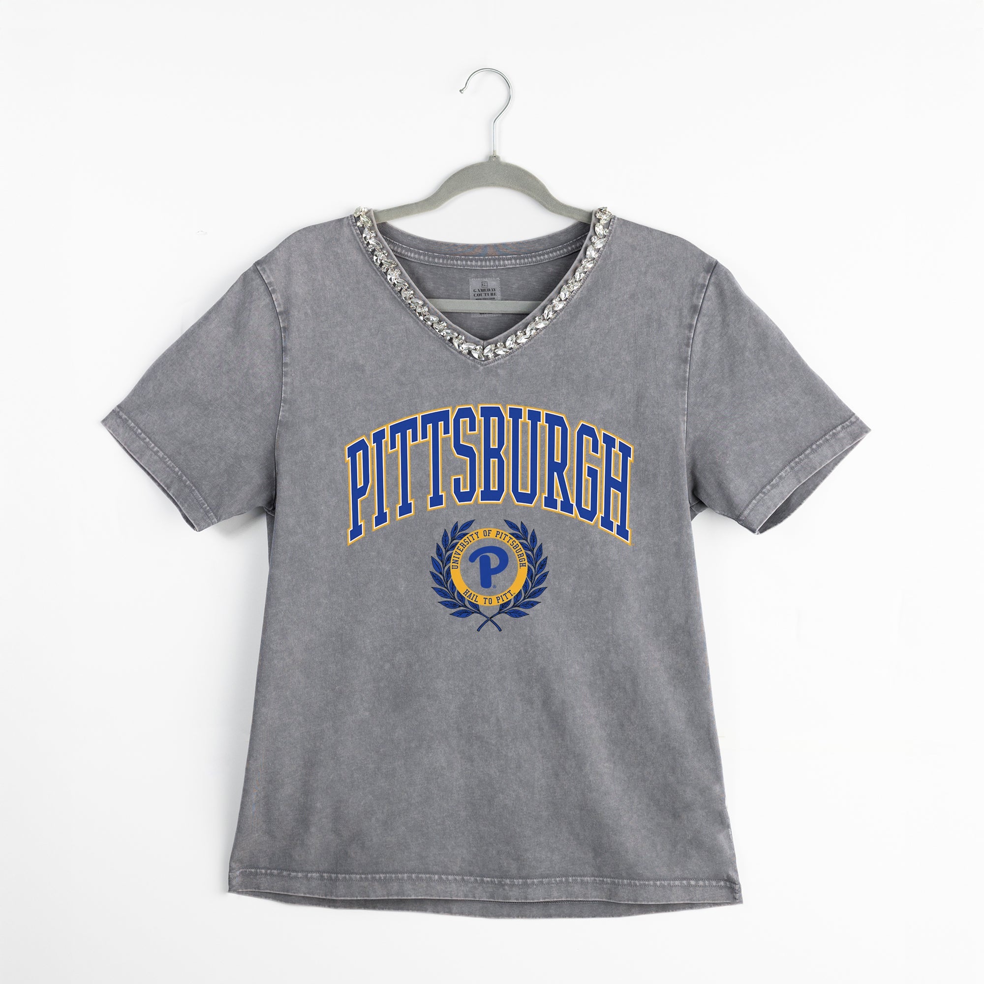 PITTSBURGH PANTHERS ICONIC EDGE RHINESTONE TRIM V-NECK TEE