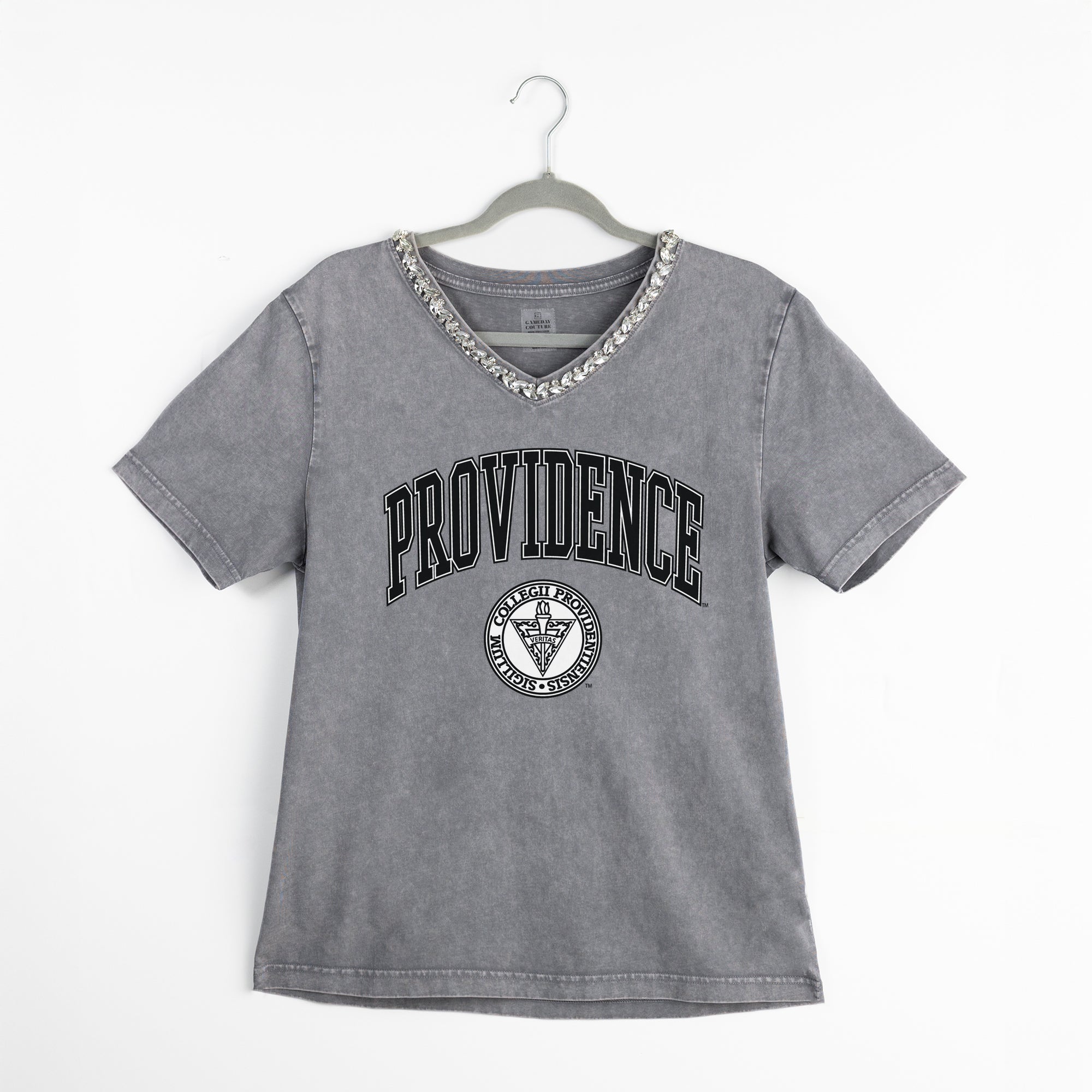 PROVIDENCE FRIARS ICONIC EDGE RHINESTONE TRIM V-NECK TEE