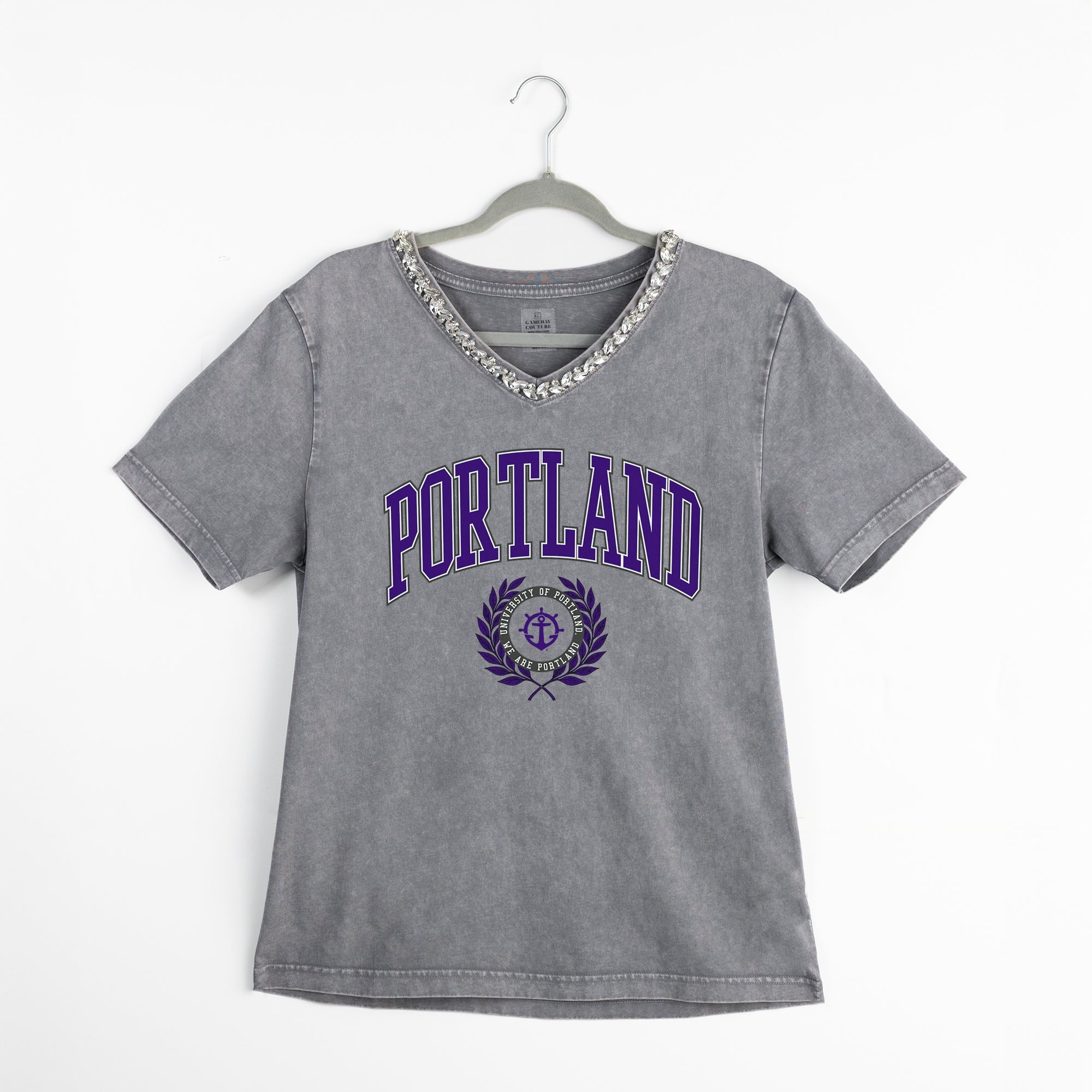 PORTLAND PILOTS ICONIC EDGE RHINESTONE TRIM V-NECK TEE
