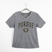 PURDUE BOILERMAKERS ICONIC EDGE RHINESTONE TRIM V-NECK TEE