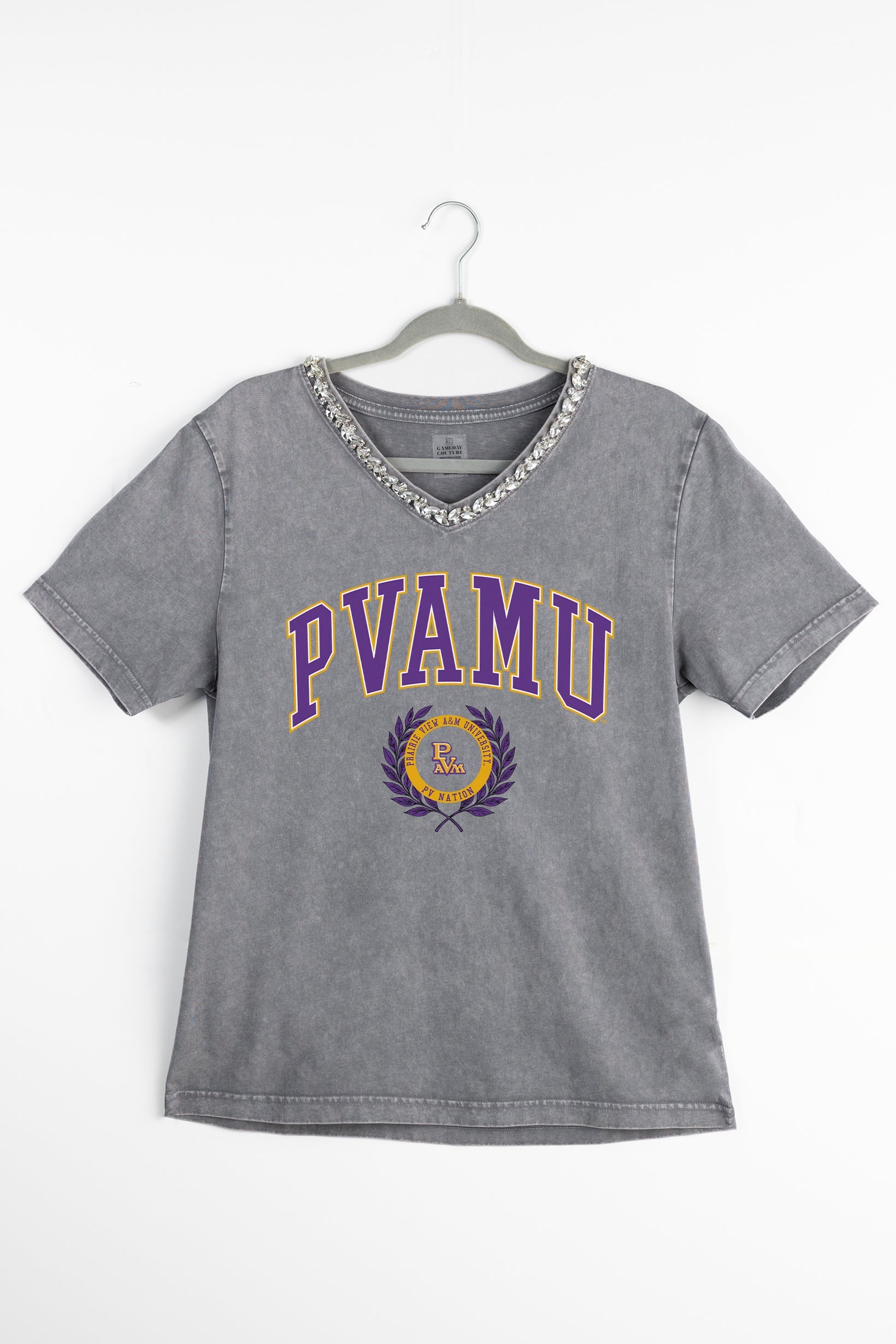 PRAIRIE VIEW A&M PANTHERS ICONIC EDGE RHINESTONE TRIM V-NECK TEE