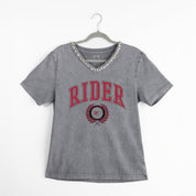 RIDER BRONCS ICONIC EDGE RHINESTONE TRIM V-NECK TEE