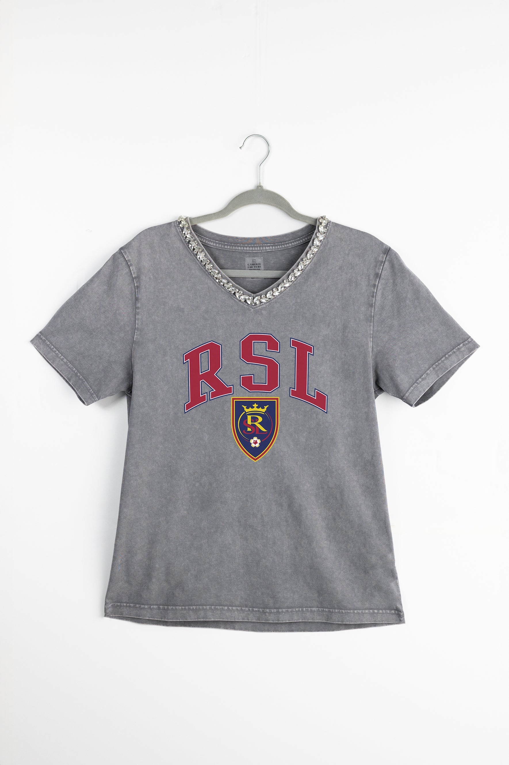 REAL SALT LAKE ICONIC EDGE RHINESTONE TRIM V-NECK TEE