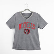 RUTGERS SCARLET KNIGHTS ICONIC EDGE RHINESTONE TRIM V-NECK TEE