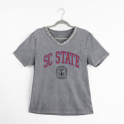 SOUTH CAROLINA STATE BULLDOGS ICONIC EDGE RHINESTONE TRIM V-NECK TEE