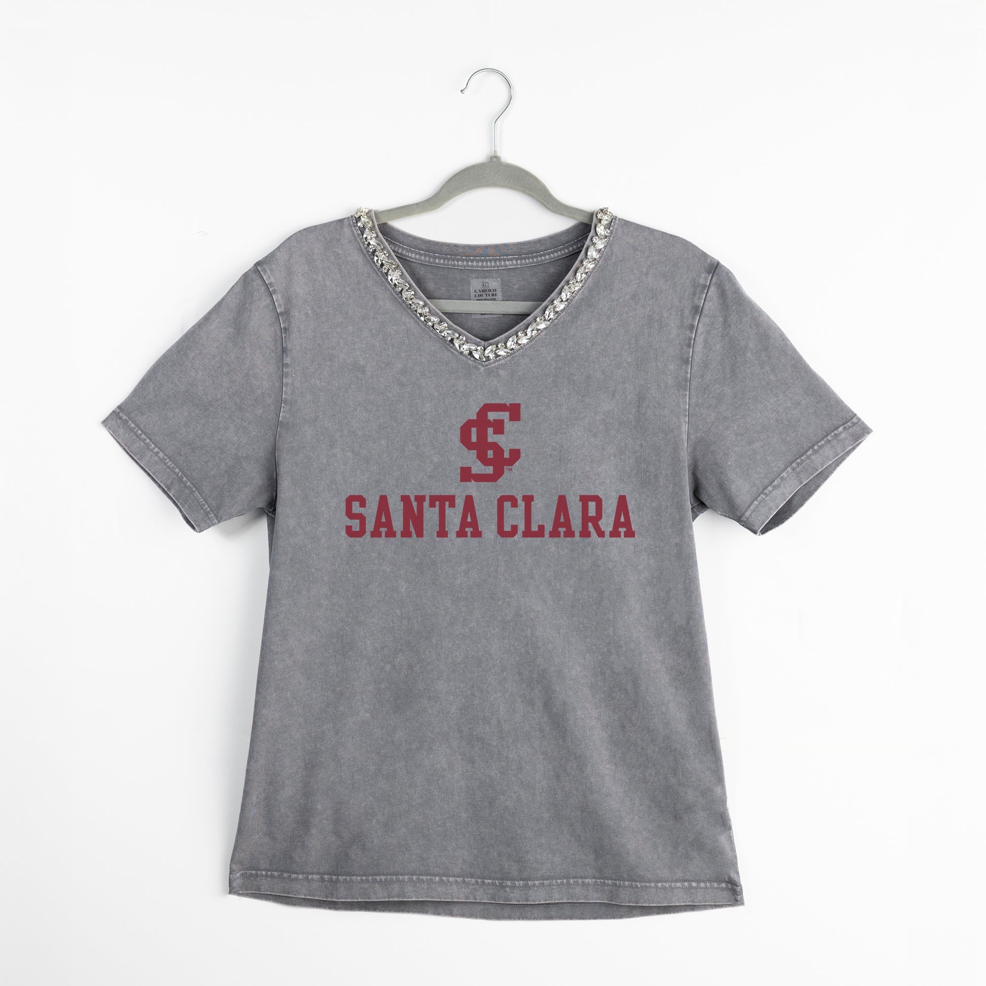 SANTA CLARA BRONCOS ICONIC EDGE RHINESTONE TRIM V-NECK TEE