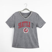 SEATTLE U REDHAWKS ICONIC EDGE RHINESTONE TRIM V-NECK TEE