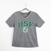 SOUTH FLORIDA BULLS ICONIC EDGE RHINESTONE TRIM V-NECK TEE
