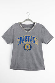 SAN JOSE STATE SPARTANS ICONIC EDGE RHINESTONE TRIM V-NECK TEE