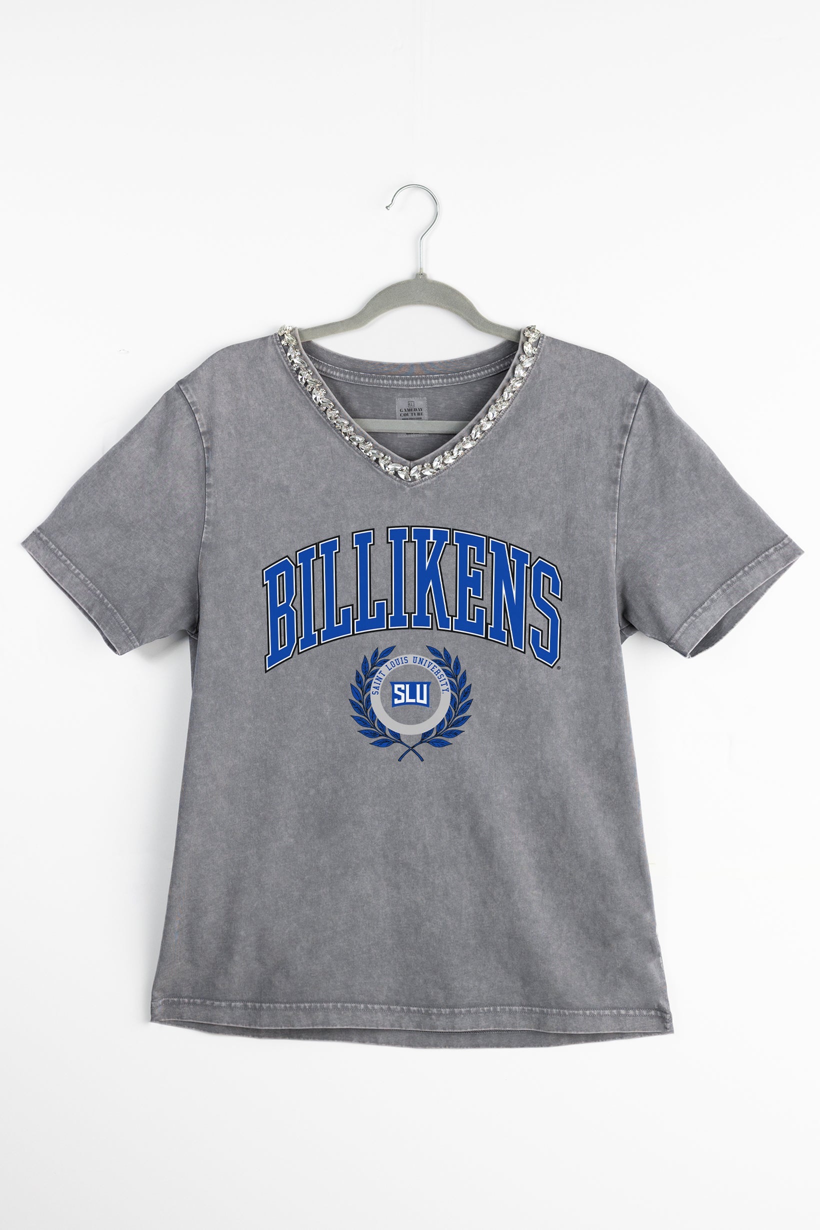 SAINT LOUIS BILLIKENS ICONIC EDGE RHINESTONE TRIM V-NECK TEE