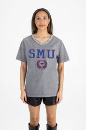 SMU MUSTANGS ICONIC EDGE RHINESTONE TRIM V-NECK TEE