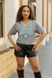 SOUTHERN JAGUARS ICONIC EDGE RHINESTONE TRIM V-NECK TEE